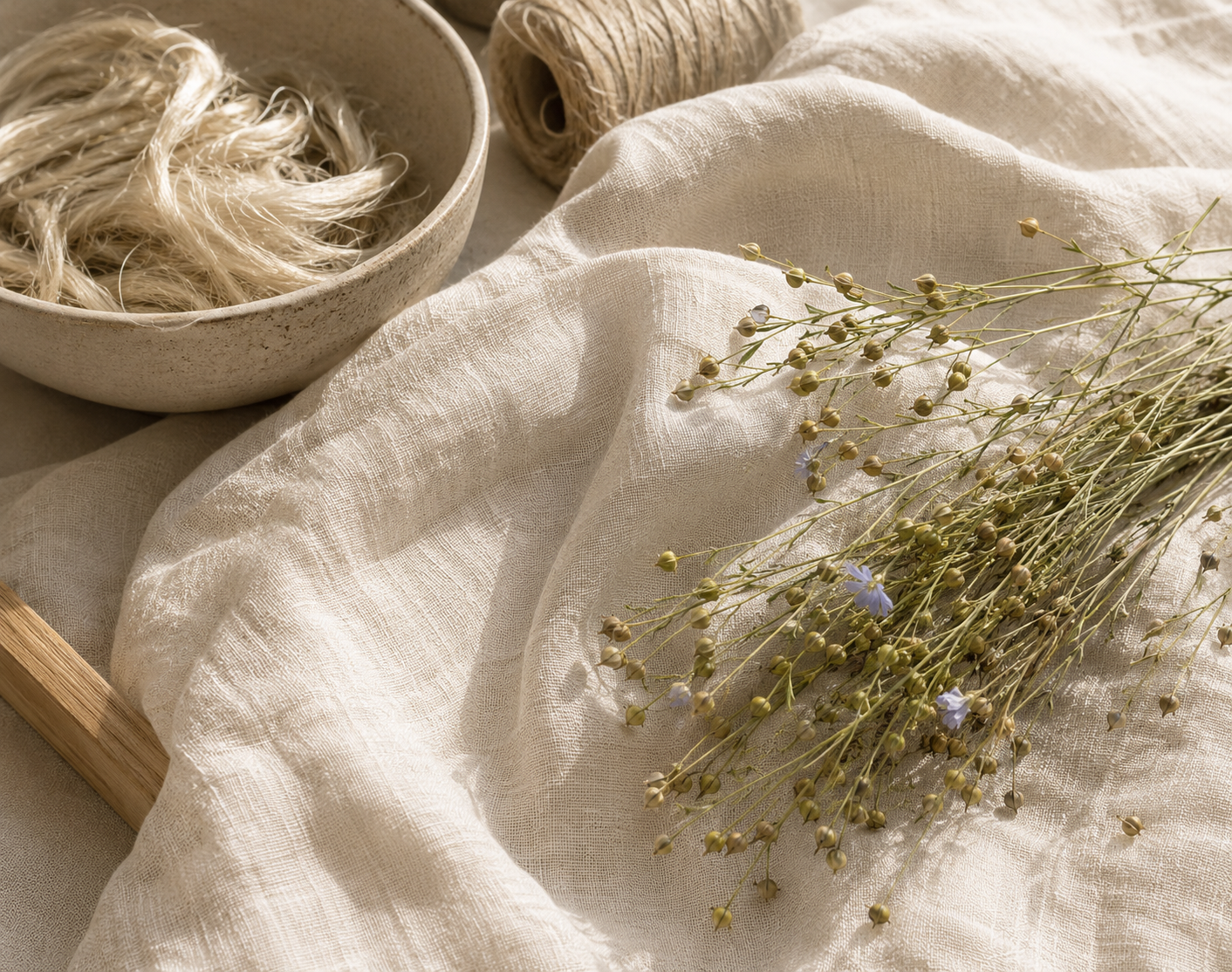 Natural linen fabric in soft light